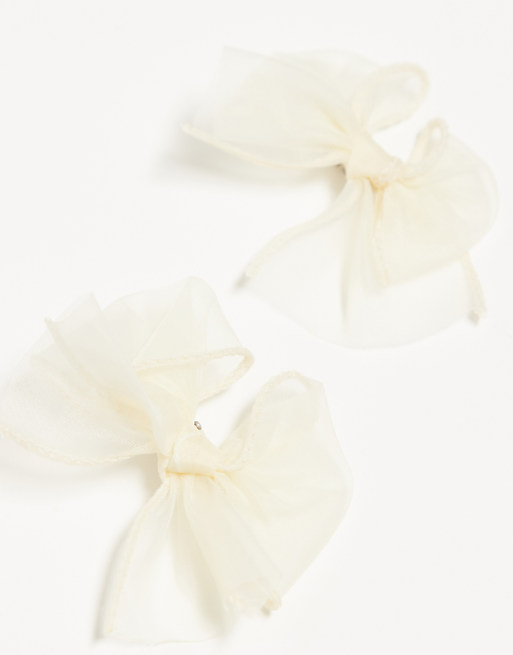 DesignB London Pack Of 2 Organza Mini Hair Bows In Cream