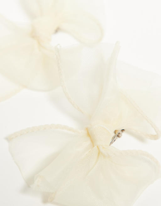 DesignB London Pack Of 2 Organza Mini Hair Bows In Cream