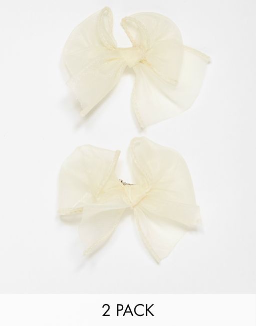 DesignB London pack of 2 organza mini hair bows in cream