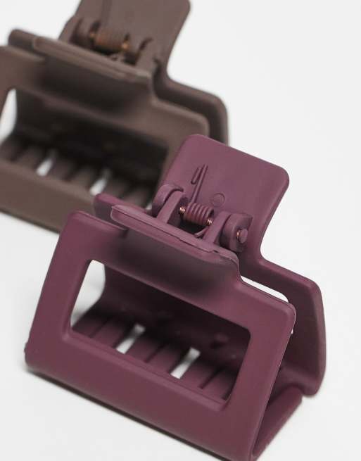 DesignB London Pack Of 2 Small Hair Claws In Burgundy And Brown