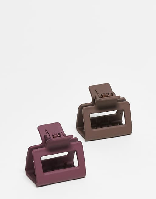 DesignB London pack of 2 small hair claws in burgundy and brown