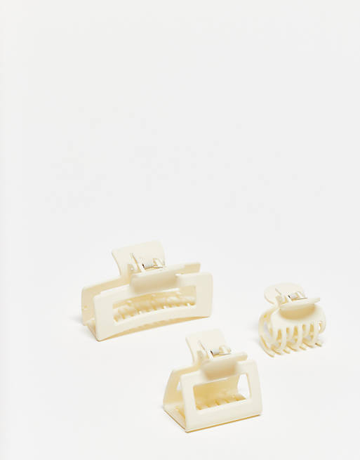 DesignB London pack of 3 hair claws in cream