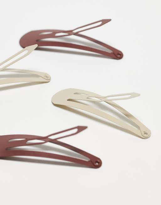 DesignB London Pack Of 4 Hair Clips In Neutral Brown