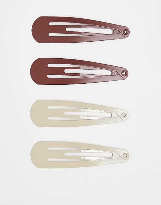 DesignB London pack of 4 hair clips in neutral brown