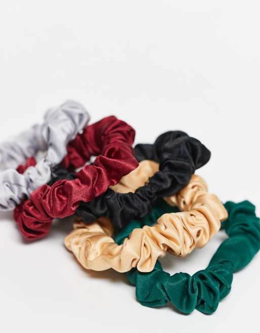 DesignB London Pack Of 5 Mini Ruched Festive Hair Scrunchies