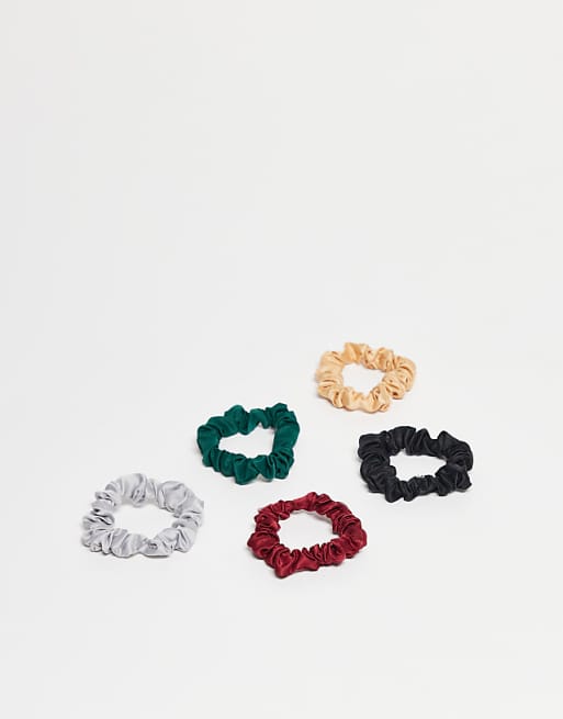 DesignB London pack of 5 mini ruched festive hair scrunchies