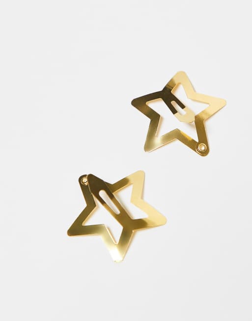 DesignB London Pack Of 6 Star Hair Snap Clips In Gold