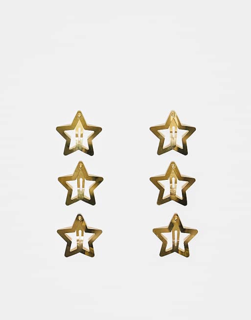 DesignB London pack of 6 star hair snap clips in gold