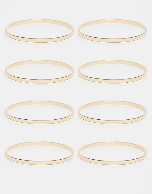 DesignB London pack of 8 bangles in gold