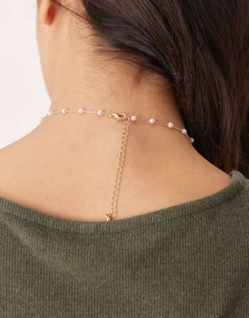 DesignB London Pearl Lariat Necklace With Star Pendant In Gold