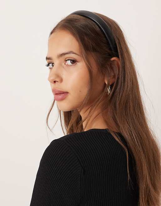 DesignB London puffed faux leather headband in black