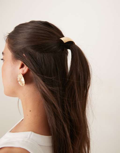 DesignB London Rectanglar Metal Hair Tie In Gold
