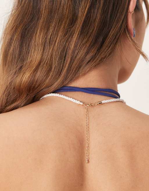 DesignB London Resin Starfish Rope Necklace In Blue