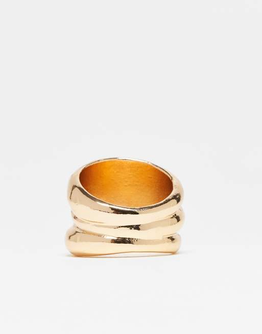 DesignB London Ridged Chunky Ring In Gold