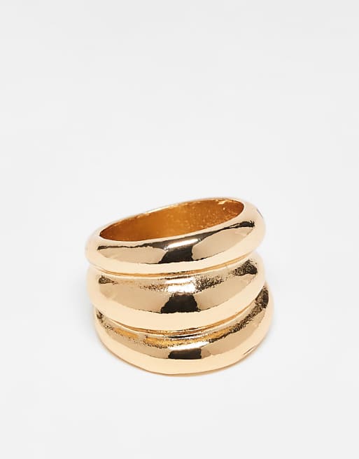 DesignB London ridged chunky ring in gold