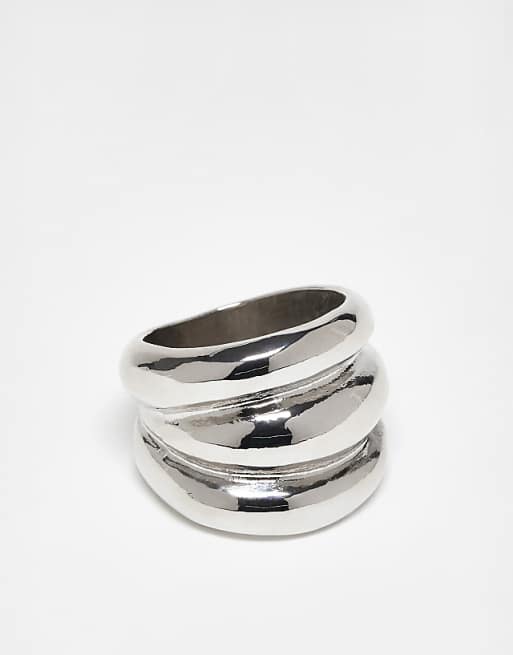 DesignB London ridged chunky ring in silver