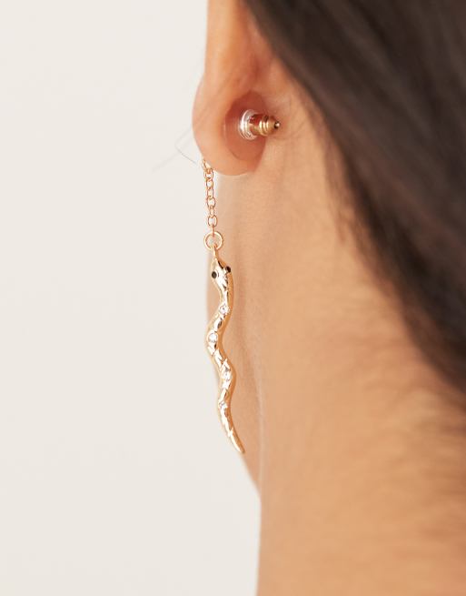 DesignB London Snake Chain Drop Earrings In Gold