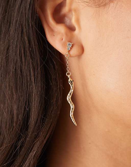 DesignB London snake chain drop earrings in gold