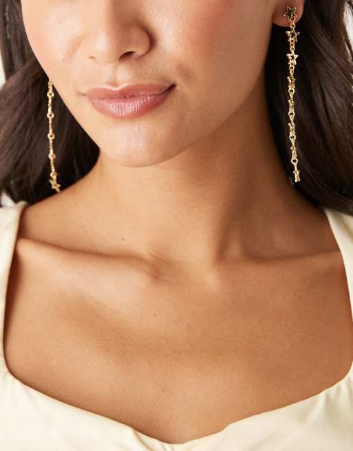 DesignB London Star Drop Earrings In Gold