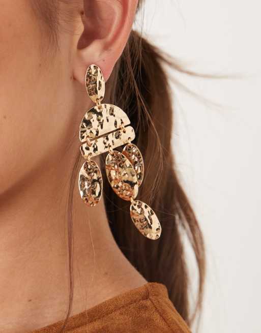DesignB London Statement Boho Hammered Earrings In Gold