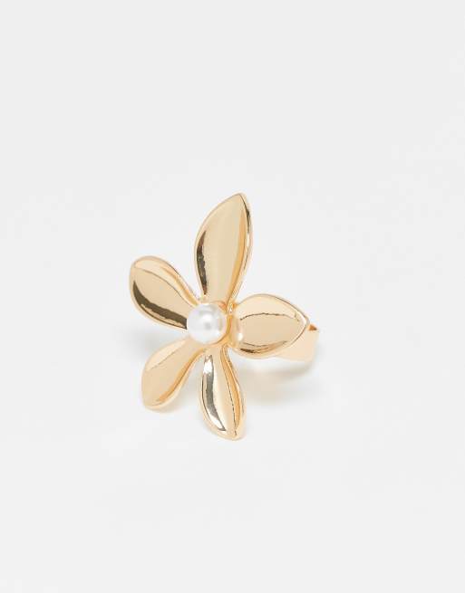 DesignB London Statement Flower Ring In Gold