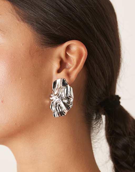 DesignB London statement molten stud earrings in silver