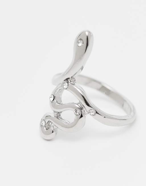 DesignB London Statement Snake Ring In Silver