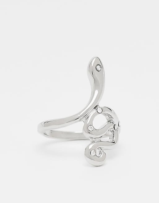 DesignB London statement snake ring in silver