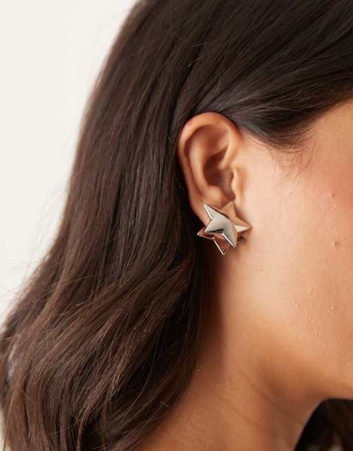 DesignB London Statement Star Stud Earrings In Silver