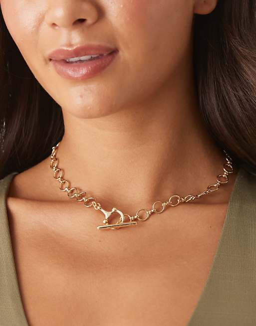 DesignB London t-bar lariat chain necklace in gold
