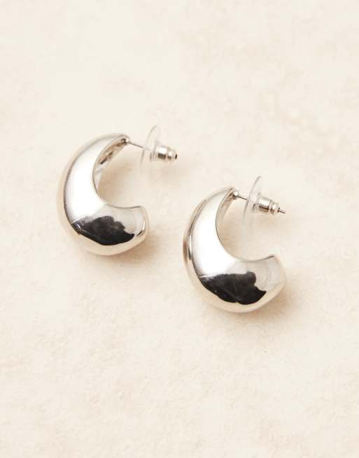 DesignB London Teardrop Hoop Earrings In Silver