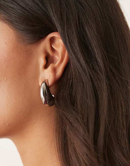DesignB London teardrop hoop earrings in silver