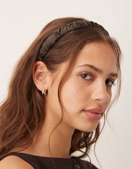 DesignB London thin ruched headband in brown
