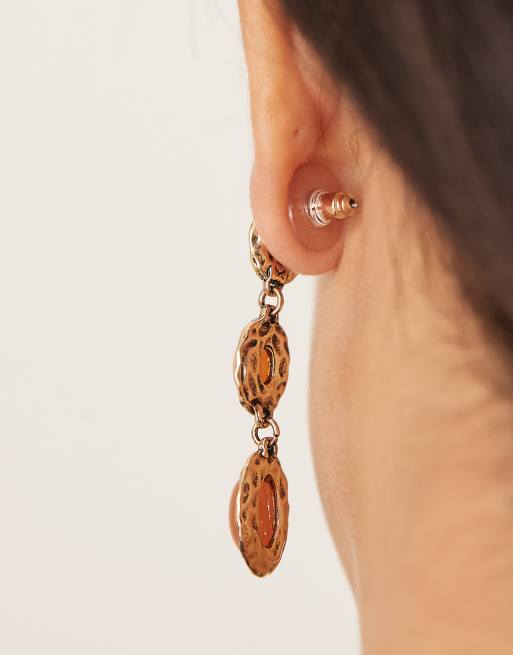 DesignB London Vintage Stone Drop Earrings In Autumnal Hues