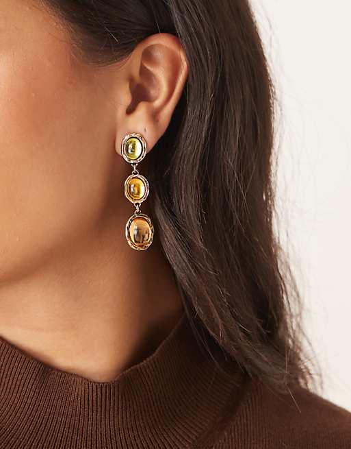 DesignB London vintage stone drop earrings in autumnal hues