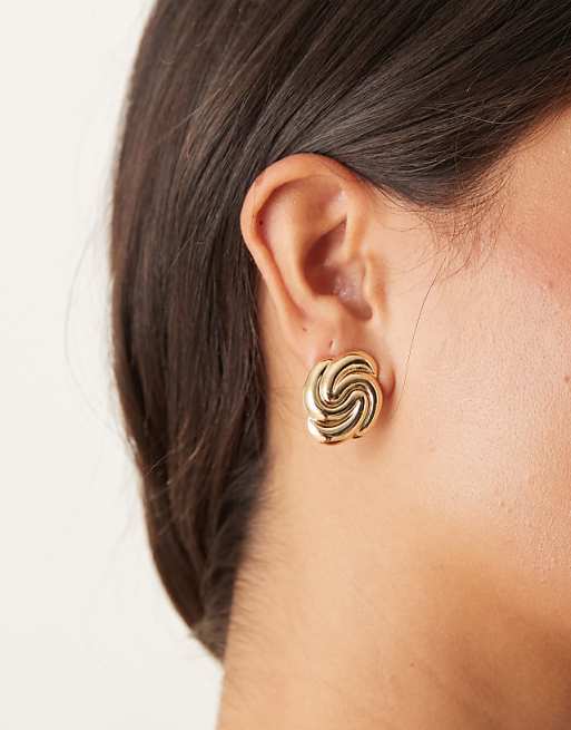 DesignB London vintage twisted stud earrings in gold