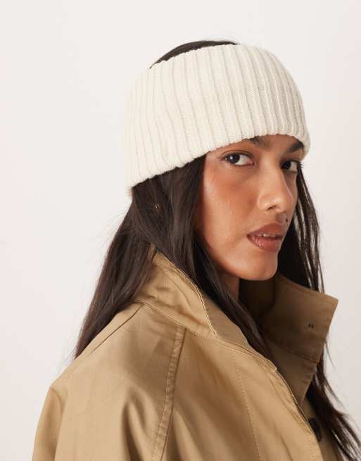 DesignB London Wide Ribbed Headband In Cream