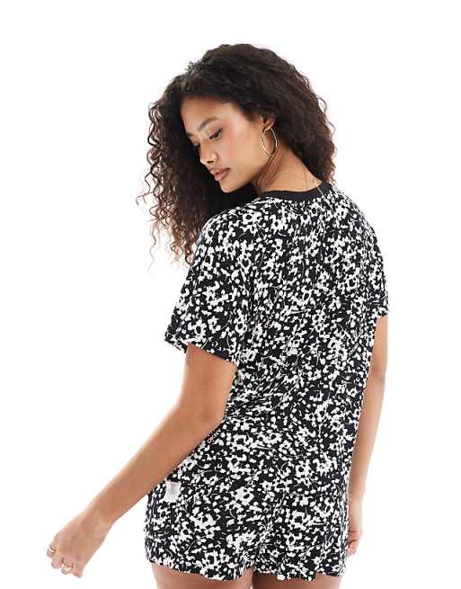 DKNY Fits The Vibe Short Sleee Top & Boxer Sleep Set In Black Floral