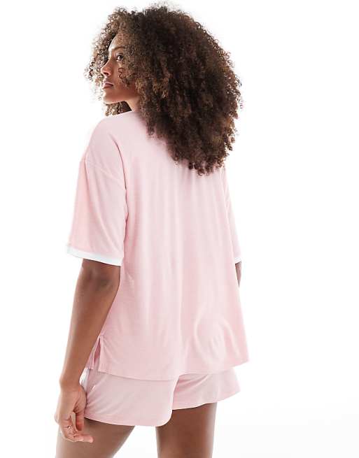 DKNY Fresh Energy Short Sleeve Top & Boxer Sleep Set In Pink Tulip