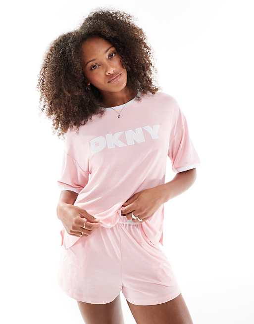 DKNY Fresh energy short sleeve top & boxer sleep set in pink tulip