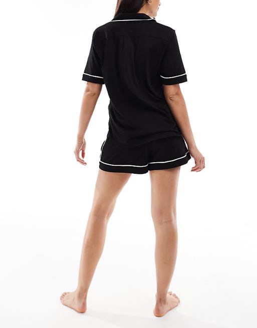 DKNY Signature Short Sleeve Notch Collar Boxer Set In Black