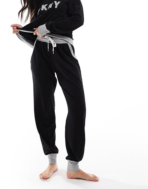 DKNY Signature Top And Jogger PJ Set In Black/Grey