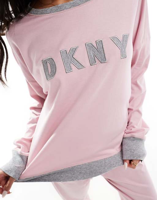 DKNY Signature Top And Jogger Set In Blush Pink