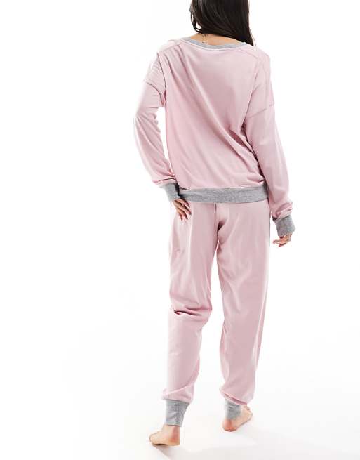 DKNY Signature Top And Jogger Set In Blush Pink