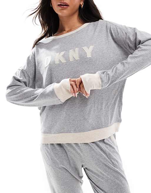 DKNY Signature Top & Jogger Set In Grey Heather