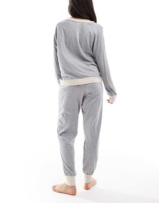 DKNY Signature Top & Jogger Set In Grey Heather