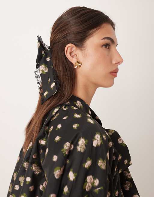 Dream Sister Jane oversized pussybow co-ord in tea rose black floral