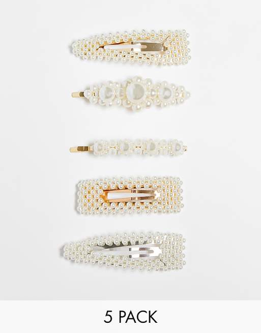 Easilocks Pearl Collection Fahion Hair Slides 5 Pack