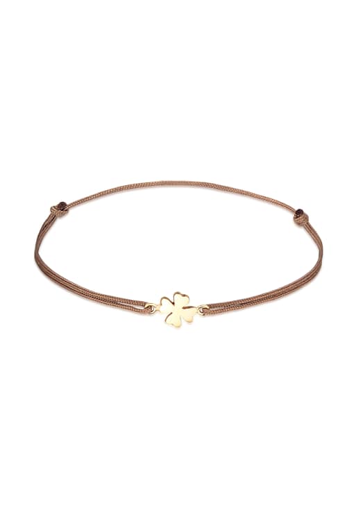 Elli Bracelet ladies cloverleaf pendant luck with nylon in 925 sterling silver gold plated in gold