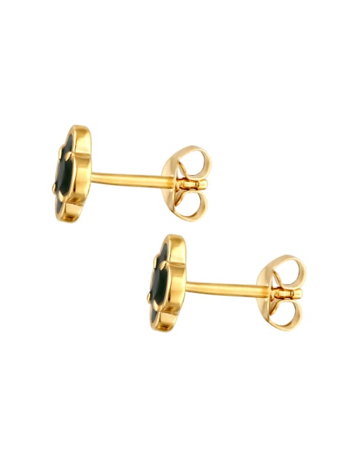 Elli Earrings Elli Stud Earrings Women Cloverleaf Enamel White 925 Sterling Silver 925 Gold-plated Gold In Green